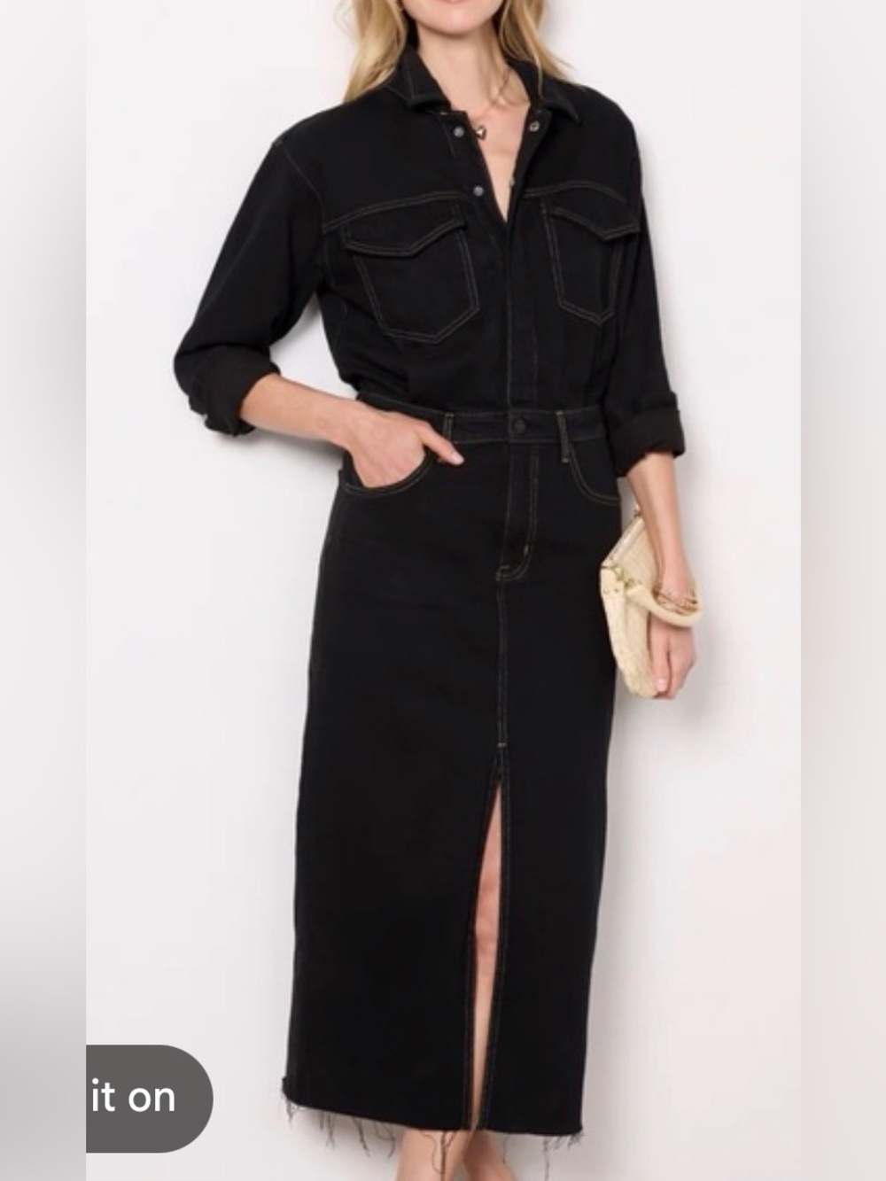 pistola Black Long Denim Dress